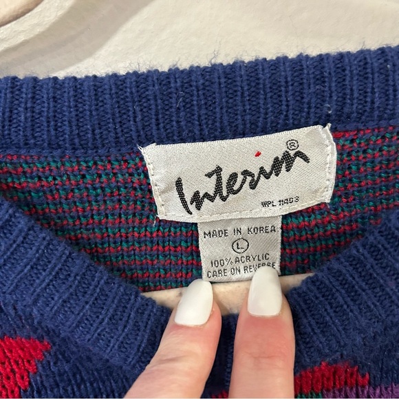 Vintage Interim Pattern Bright Multicolor Crewneck Sweater Women’s Size Large - Picture 3 of 6